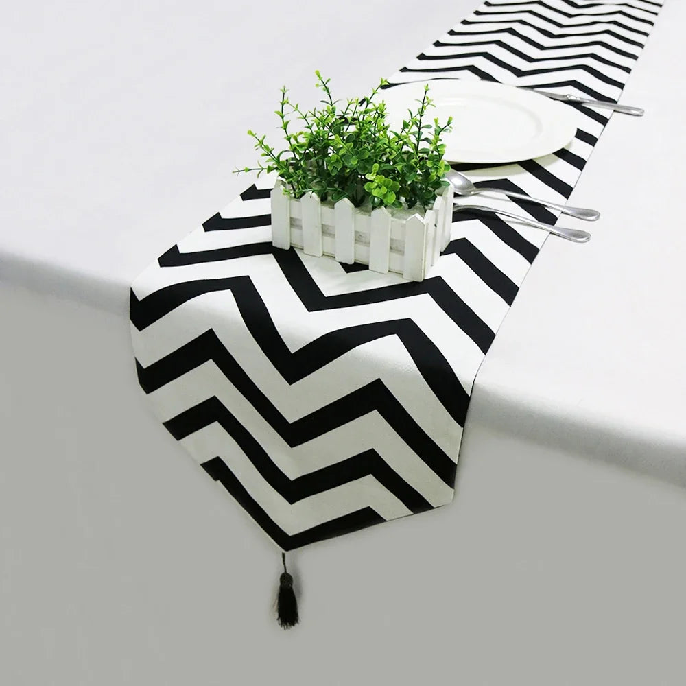 Wave Table Runner Black White Minimalist  Christmas Table Runner Stripe Tablecloth Placemat Home Decoration Strip Cloth Tea Flag