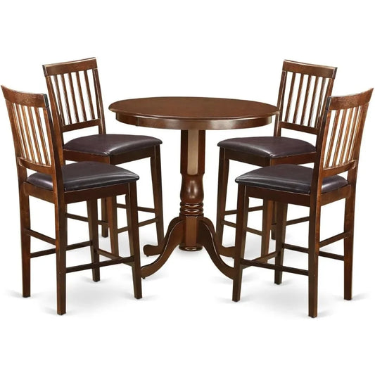 5 Piece Counter Height Dining Table Set Includes a Round Kitchen Table with Pedestal and 4 Faux Leather Dining Room Chairs