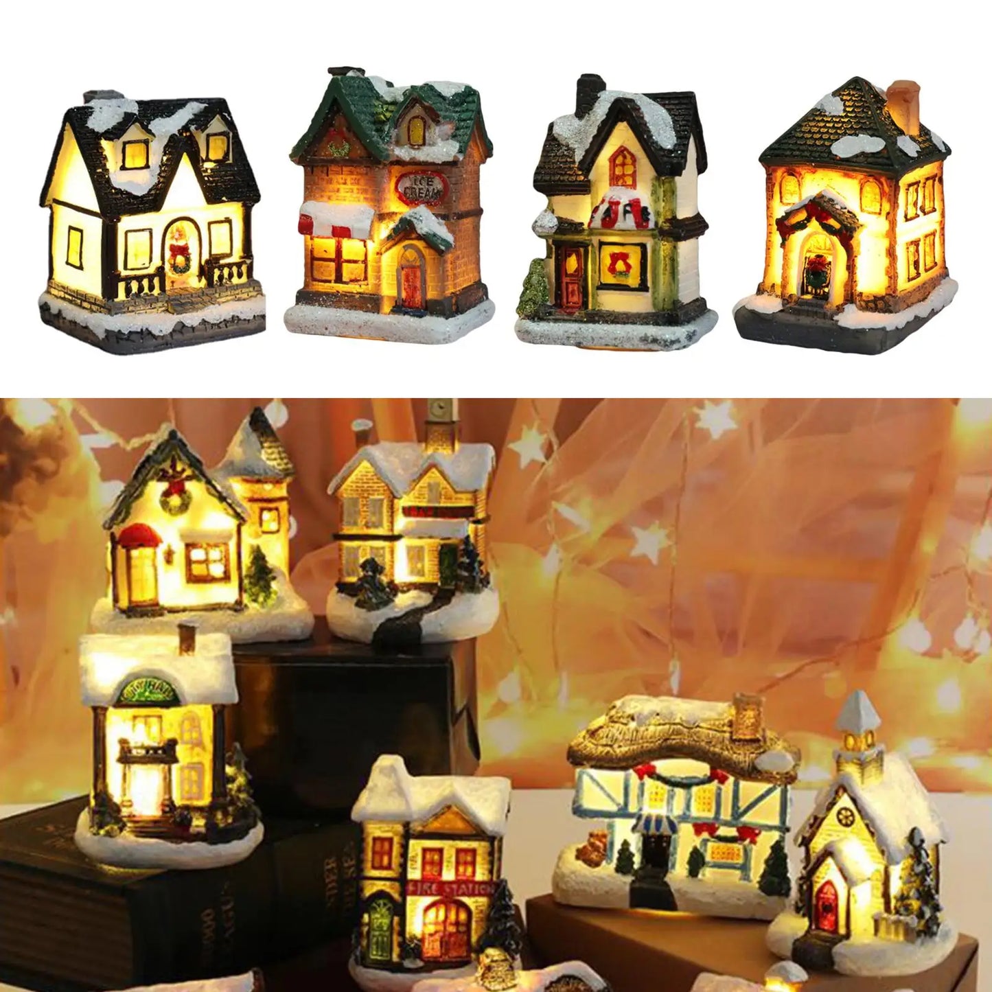 Christmas Scene Village Houses Town Decoration With Warm White Led Light Xmas Christmas Ornament Kids Gift for Home Decor