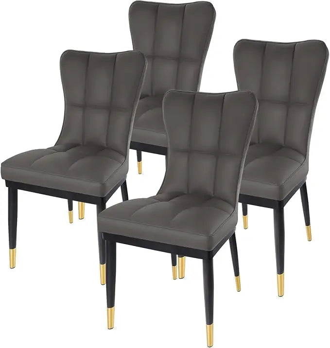 Set of 4 Leather Dining Room Chairs, Light Luxury Modern Kitchen Chairs Upholstered Side Chair Solid Metal Legs free shipping