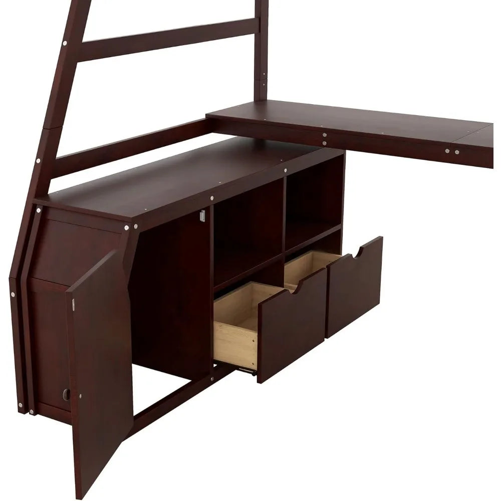 Loft Bed, with Stairs and Desk, with Storage 7 Drawers 2 Shelves, for Kids Teens Adults ,Solid Wood Loft Bed Frame