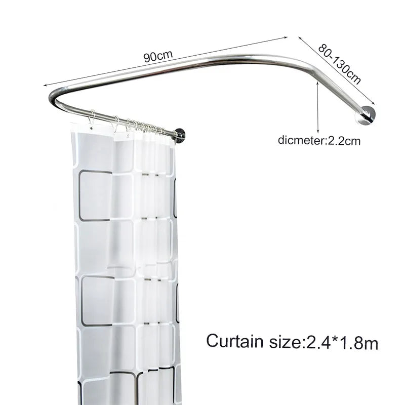 U Shaped Shower Curtain Rod Stainless Steel Curtain Rail Shower Rod Set Adjustable Curtain Bar Bathroom Accessories