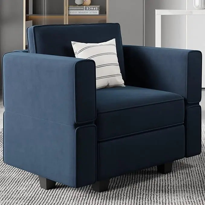 Belffin Modular Sectional Arm Chair Accent Chair with Storage Seat Single Club Chair for Apartment Velvet Grey