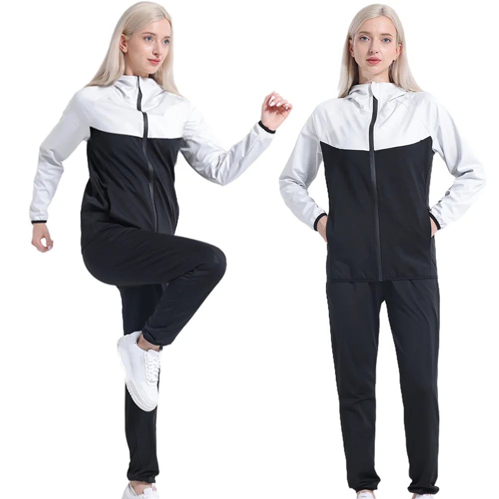 2pcs Women Sweat Sauna Suit Set Full Zip Fitness Sauna Jacket and Leggings The cuffs sweat quickly Sauna Pants