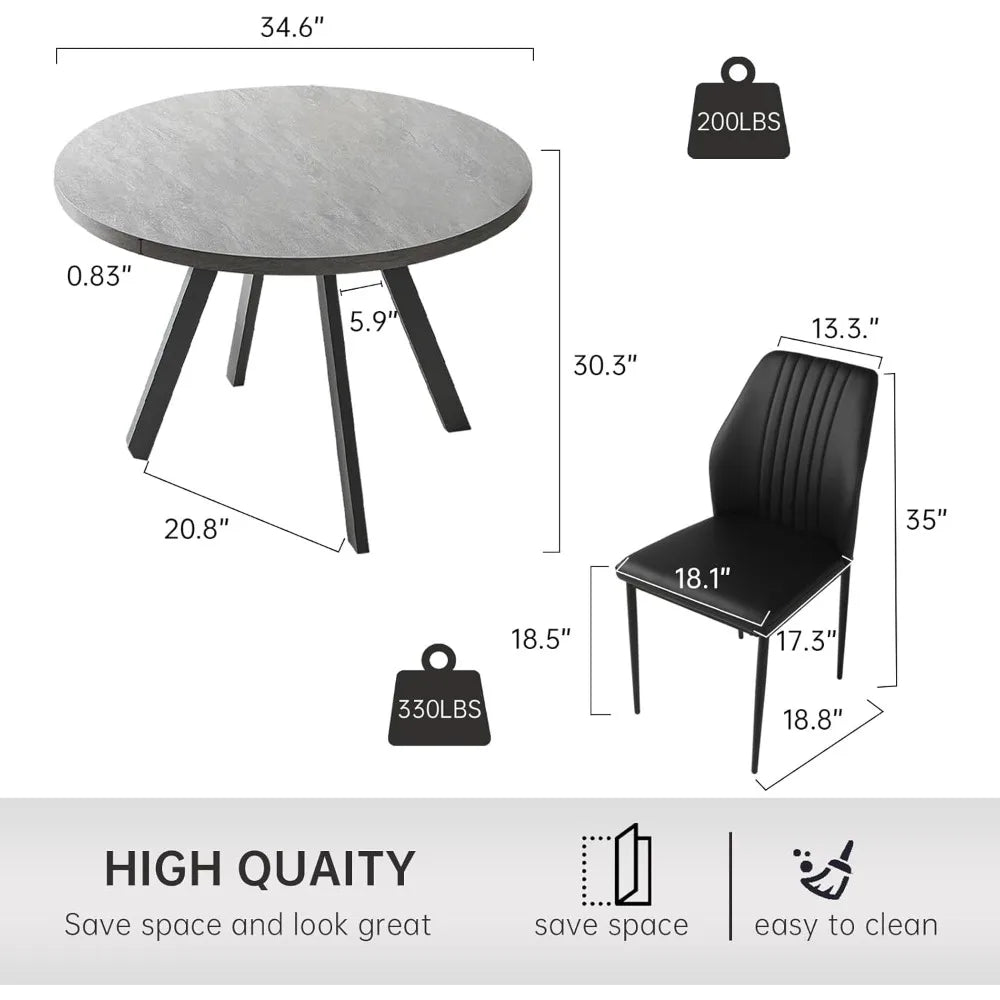 Round Dining Table Set for 4, Modern Casual Coffee Table Set for Kitchen, Living Room, Apartment, Space Saving