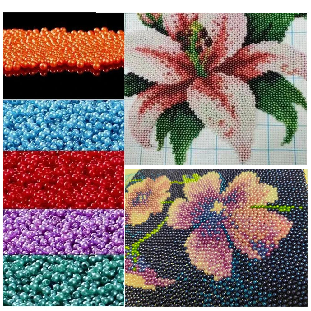 Beadwork set Cross stitch with bead Flower bead embroidery kits Needle art and craft Home decoration Fishing line foe beads