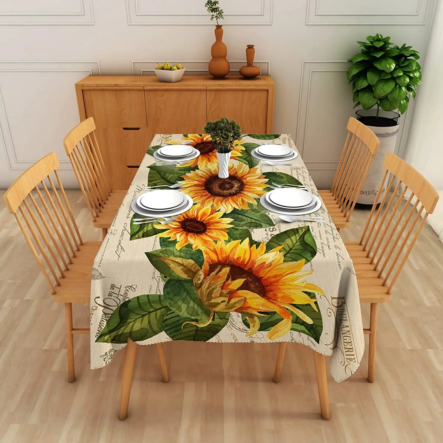 Sunflower Rectangle Tablecloth, Vintage Farmhouse Waterproof Durable Tablecloth for Home Kitchen Dining Room Outdoor Picnic Mat