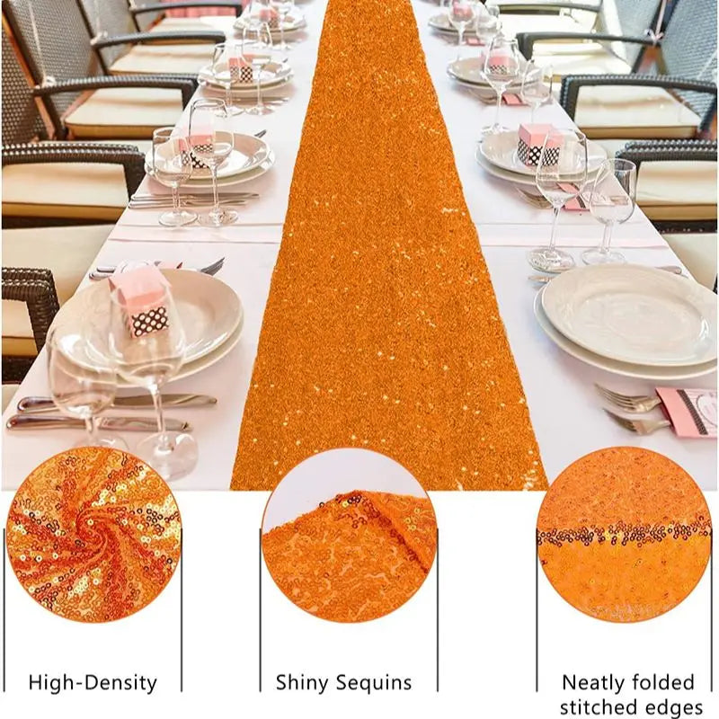 Orange Sequin Table Runner for Weddings Decoration Bridal Baby Shower Birthday Parties Christmas Thanksgiving Halloween Supplies