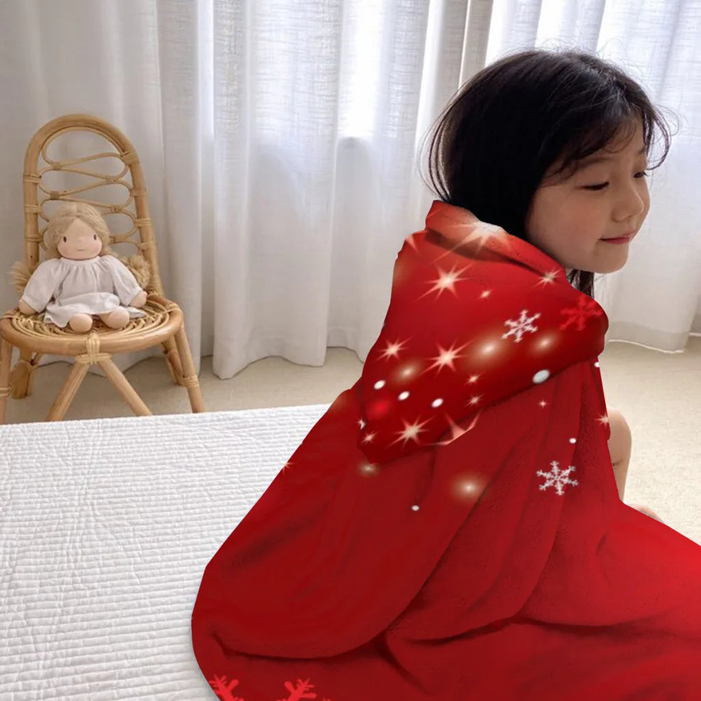 Snowflake Red Blanket Hoodie Sherpa Blanket for Kids Youngsters Fleece  Wearable Warm