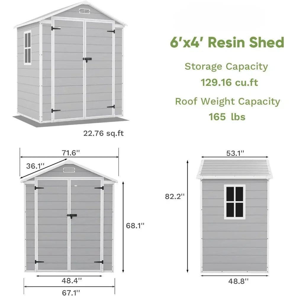 6x4 Foot Plastic Outdoor Storage Shed - Perfect for Storing Terrace Furniture, Bicycle Accessories,beach Chairs, and Lawn Mowers