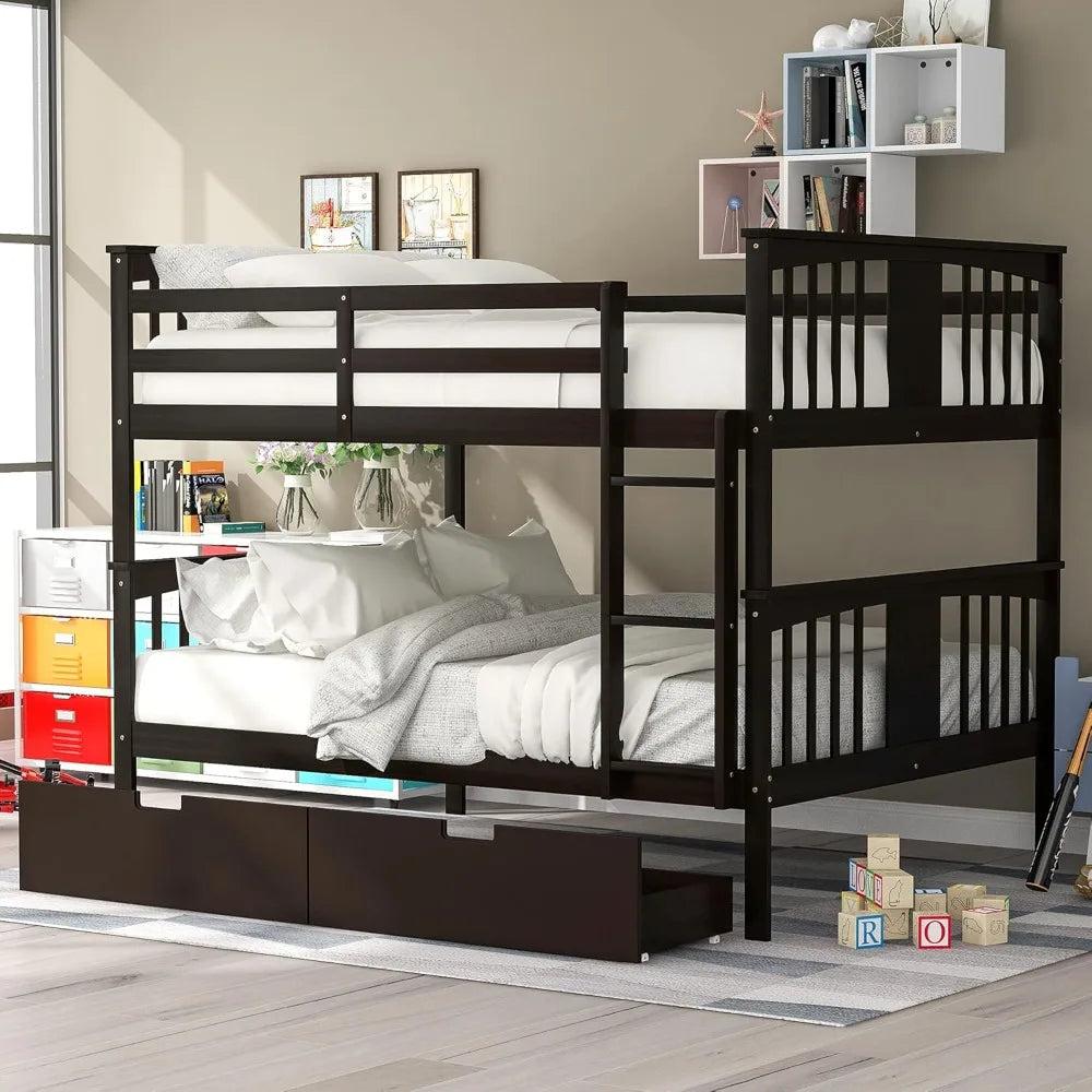 Bunk Bed, Convertible Bunks Beds with Storage Drawers for Kids,Wood Futon Bunk Bed Frame