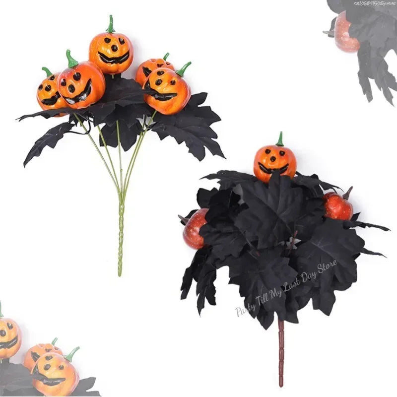 Halloween Decoration Artificial Flowers Bouquet with Pumpkins & Black Roses, Halloween Table Centerpiece for Dining Living Room