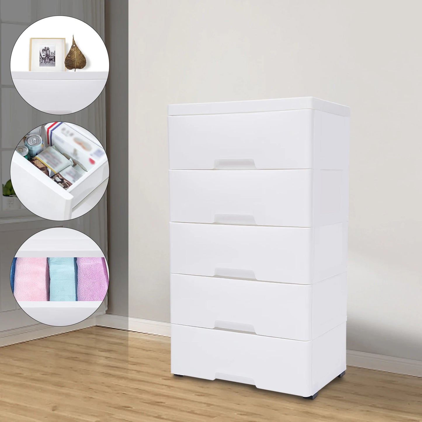 Modern Minimalism 5 Drawers Storage Cabinet Bedroom White Plastic  Vertical Dresser Stackable Tower Wardrobe Closet for Clothes