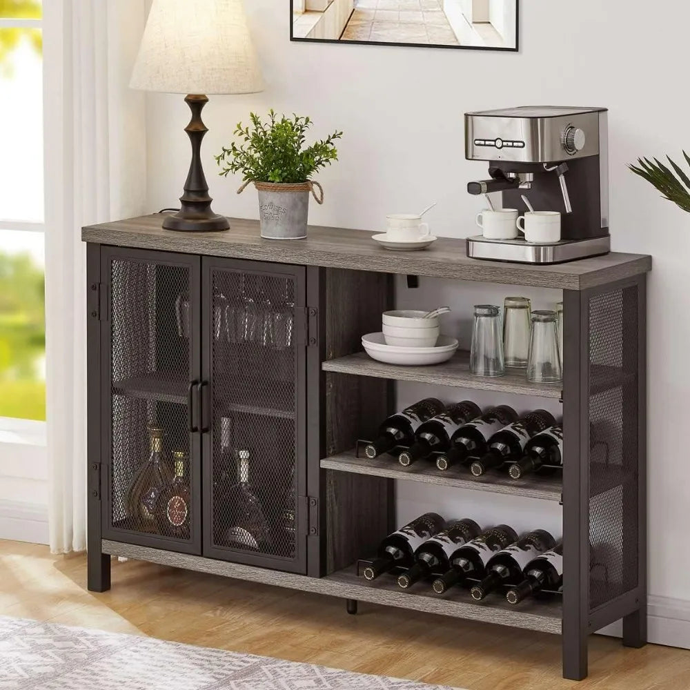 Industrial Home Bar Cabinet with Wine Rack,Coffee Bar Cabinet with Storage (47 Inch, Grey Oak)