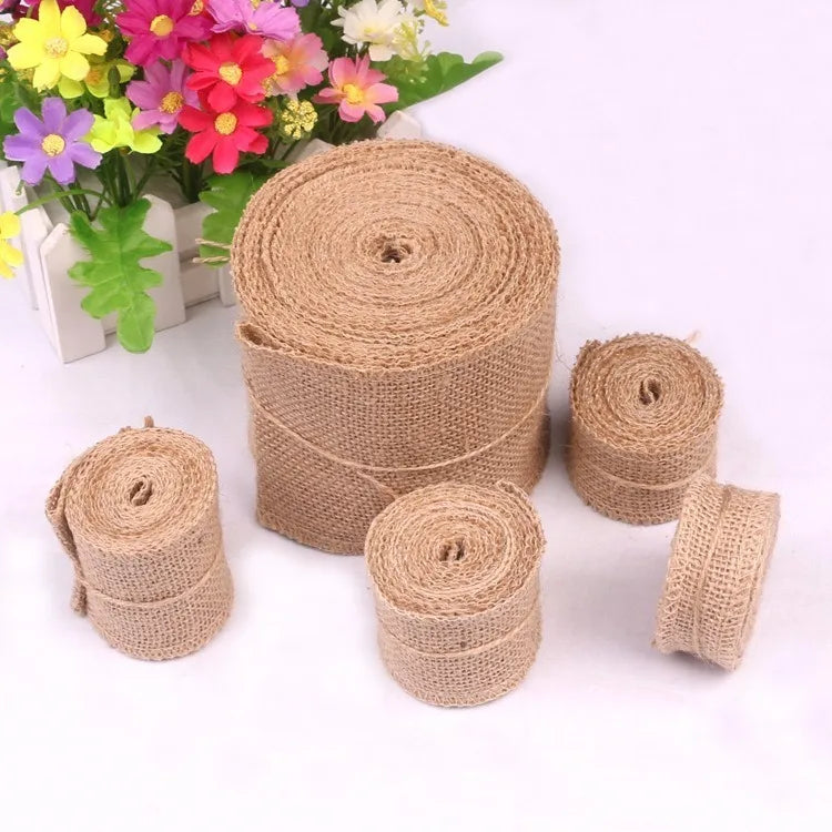 20m Natural Jute Linen Fabric 3-30cm Jute Linen Ribbon Roll Hessian Table Runner For Wedding Party Supplies Spring Decoration