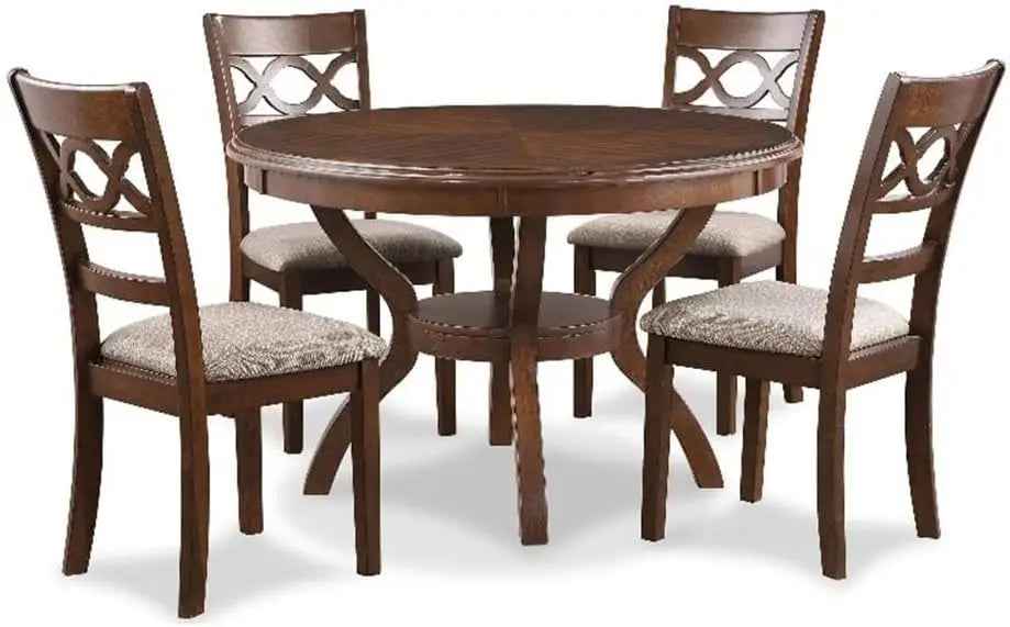 5-Piece Round Counter Set with 1 Dining Table and 4 Chairs, 42-Inch, Cherry Brown, Dining Room Sets