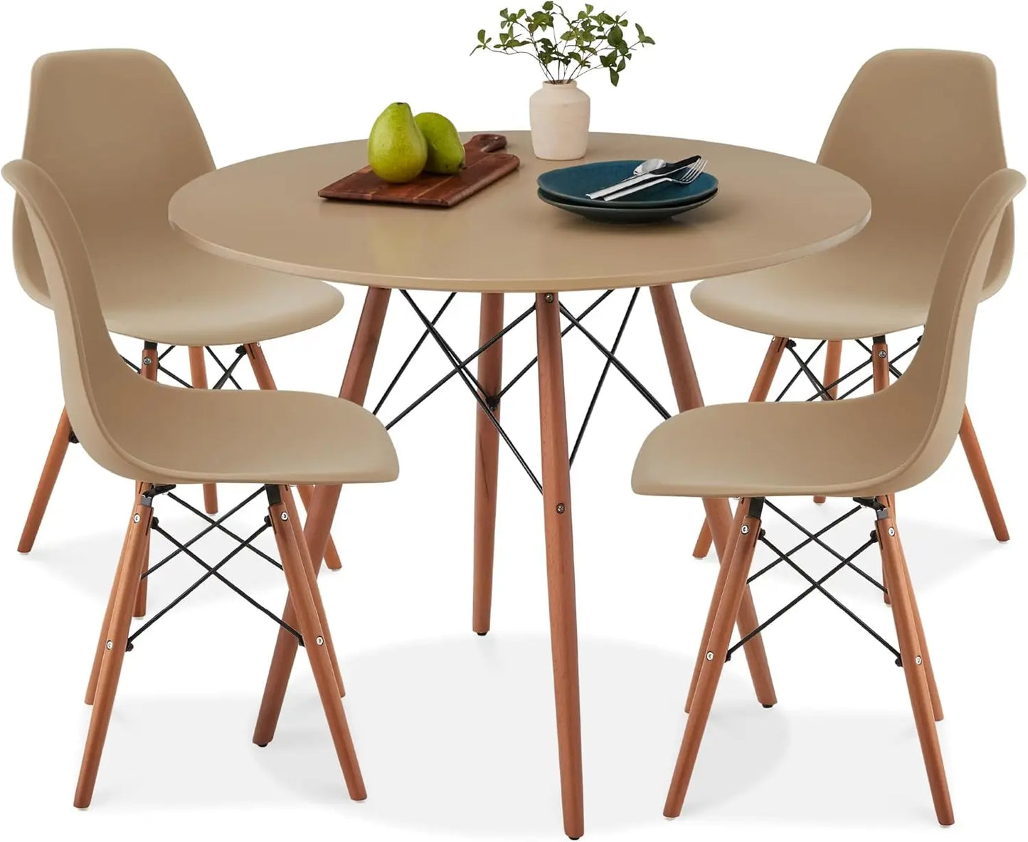 5-Piece Dining Set, Compact Mid-Century Modern Table & Chair Set for Home, w/ 4 Chairs, Suitable for dining rooms living rooms