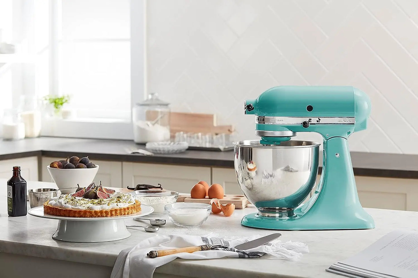 Series 5 Quart Tilt Head Stand Mixer with Pouring Shield KSM150PS, Removable bowl, Aqua Sky