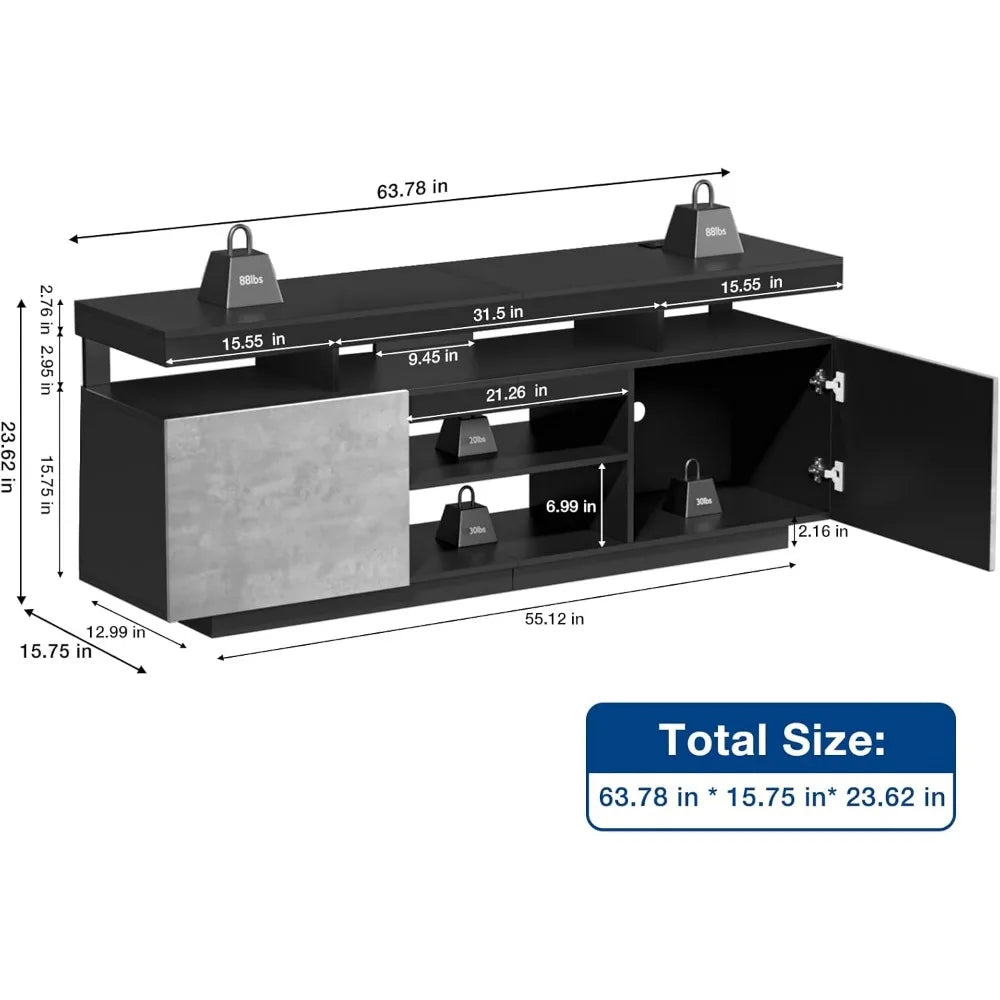 LED Lift Top Coffee Table and TV Stand Set of 2,Modern LED Entertainment Center with Power Outlets for up to 70" TV