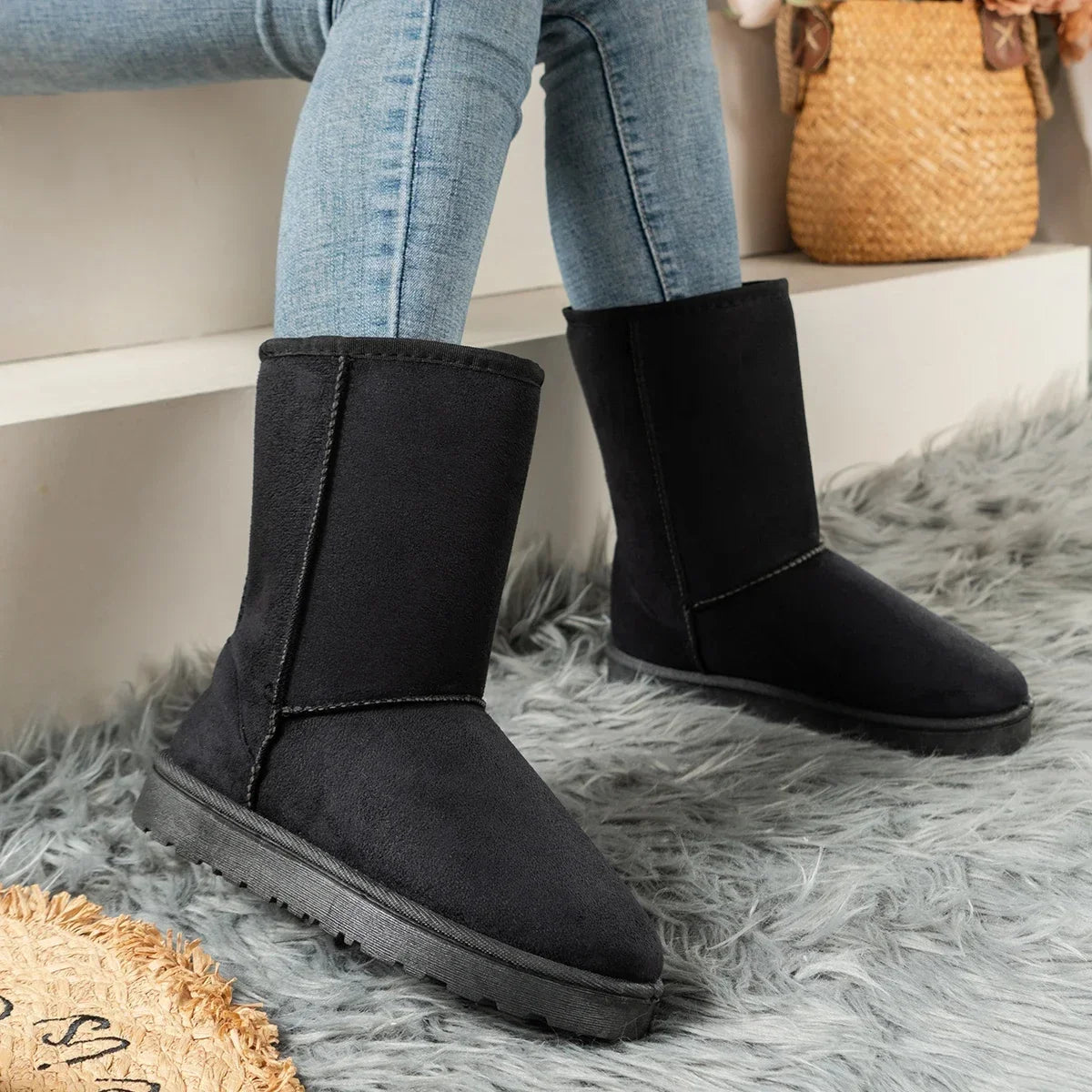 Women Shoes on Sale High Quality Winter Slip-on Mid-calf  Women Boots Fashion Solid Casual Snow Boots Large Size Platform Boots