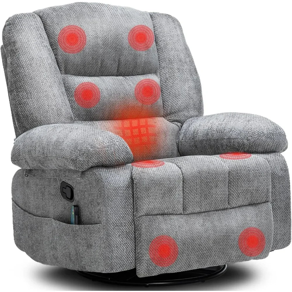 Swivel Recliner Chairs for Adults with Massage & Heat,  for Living Room,Upholstered Fabric 120°Rocking Chair ，Living Room Chairs