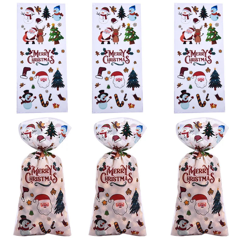 50/100PCS Christmas Candy Wrapping Bags Father Xmas Bags Biscuits Cookies Snacks Baking Bags Navidad Snowflake Elk Gift Bags