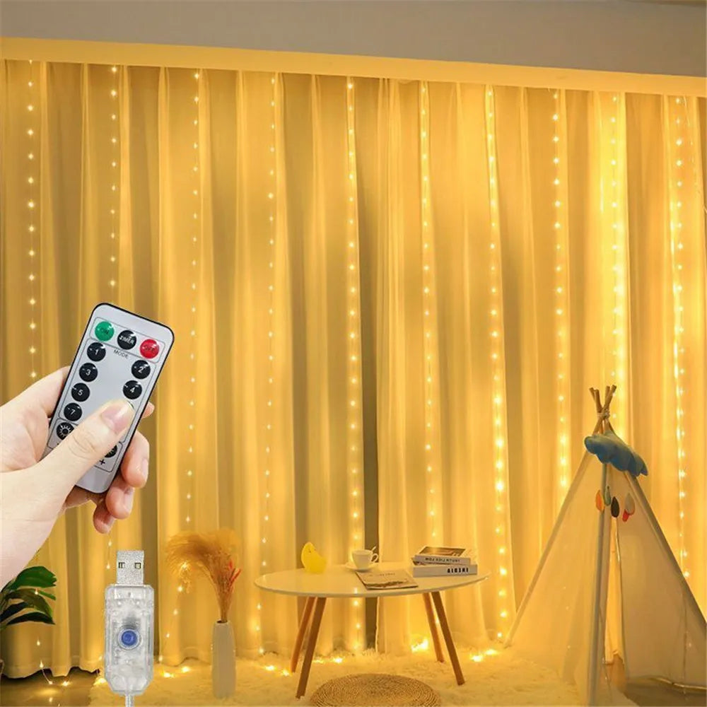 2024 Christmas Holiday LED Decoration for Home Lights Fairy Bedroom String Garland Lighting Curtain Lights with Remote Control