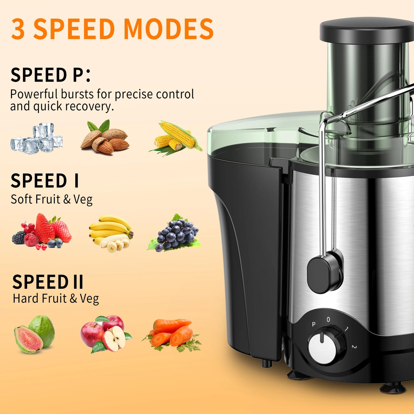 VAVSEA 600W Juicer Machine, Anti-Drip Centrifugal Juice Extractor with 3-Inch Feed Chute for Whole Fruits & Vegetables, BPA-Free