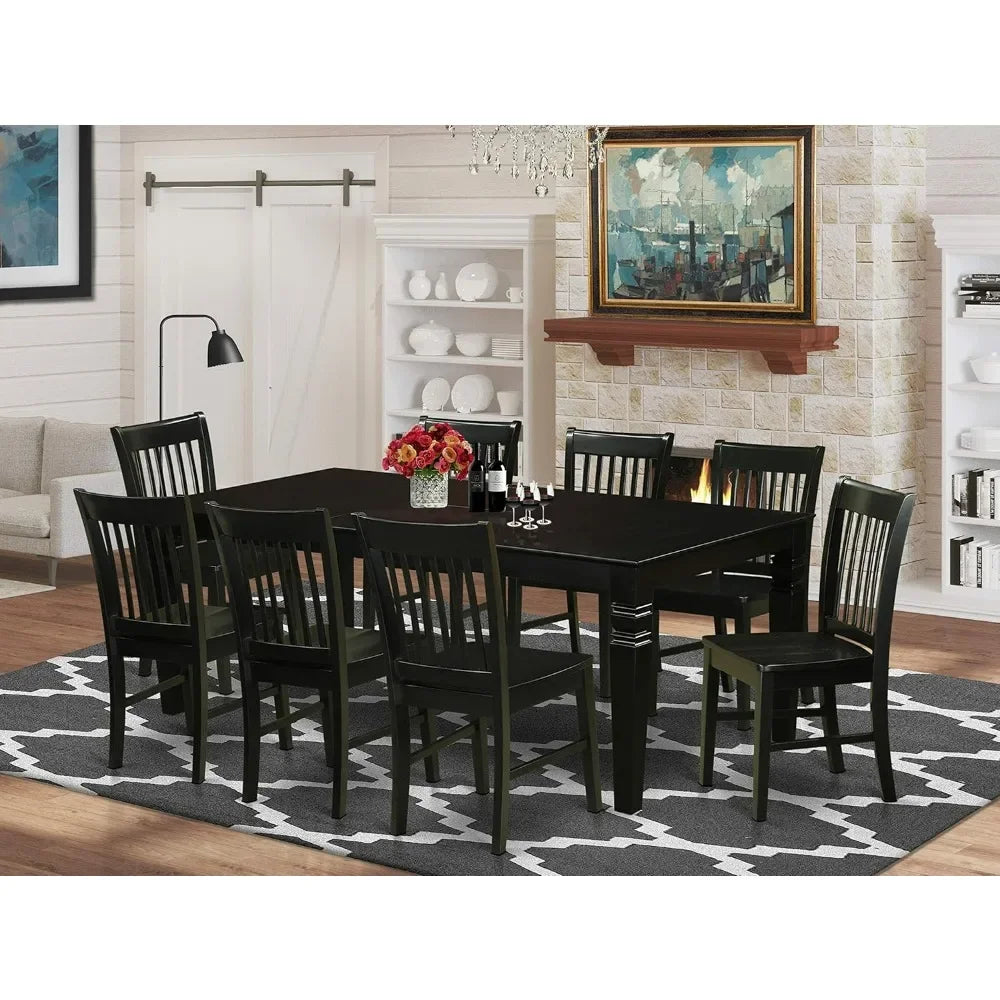 9 Piece Kitchen Table&Chairs Set Includes a Rectangle Dining Room Table with Butterfly Leaf and 8 Dining Chairs,42x84 Inch,Black