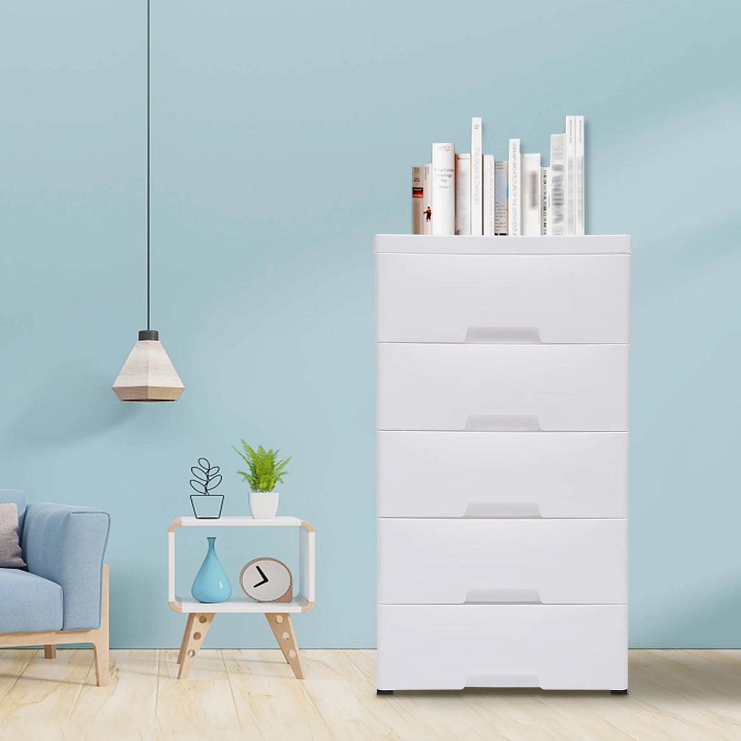 Modern Minimalism 5 Drawers Storage Cabinet Bedroom White Plastic  Vertical Dresser Stackable Tower Wardrobe Closet for Clothes