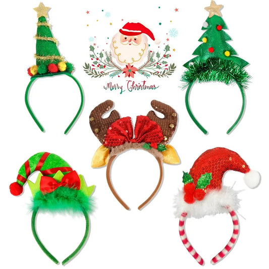 Christmas Hat Headband Xmas Elk Antler Bow Christmas Tree Headband Merry Christmas Hat Photo Props Happy New Year 2025