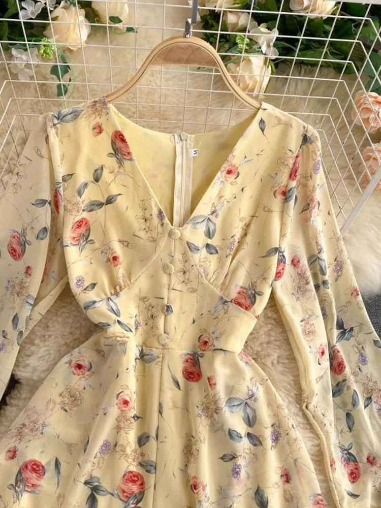 Sommer Print Strampler frauen V-ausschnitt Puff Ärmeln Taille Dünne Alle-spiel Overalls Hohe taille Chiffon Breite bein Playsuits PL465