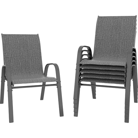 Patio Chairs Set of 6, Outdoor Lightweight Stackable Dining Chairs w/All-Weather Textilene Fabric & Metal Frame, 350LBS Capacity