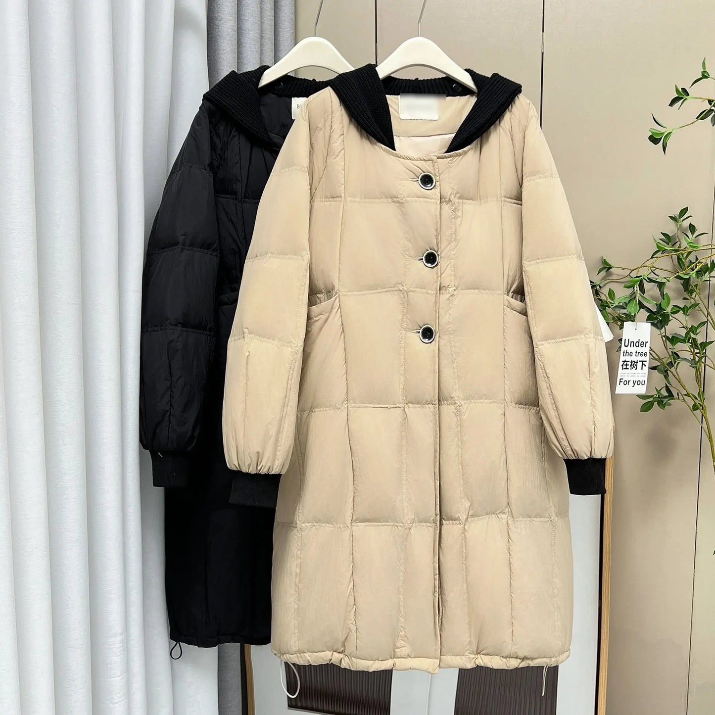 Plus Size Women Long Down Jacket Winter Fashion Loose Knitted Hooded 90 White Duck Down Warm Coat  2758