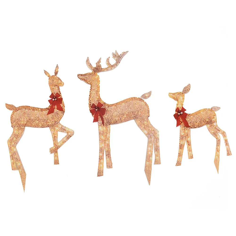 Christmas Lights Reindeer Decorations Illuminated Deer With Red Bows Holiday Home Garden Decorations Supplies Novelty Waterproof