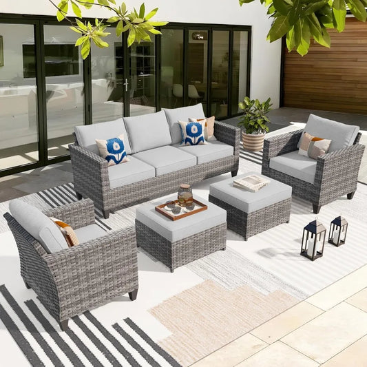 Patio Furniture Set, Couch Chairs, All Weather High Back Conversation Set Garden Backyard, 5 Pieces Outdoor Wicker Rattan Sofa