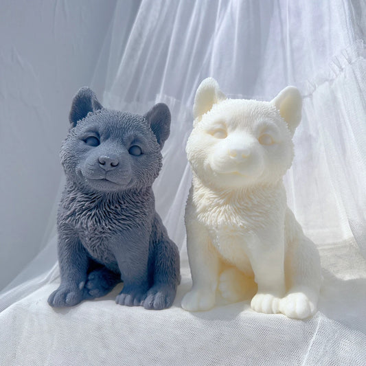 Siberian Husky Sled Dog Puppy Candle Mold Animal Puppies Soy Wax Silicone Mould Dog Lover Home Decor