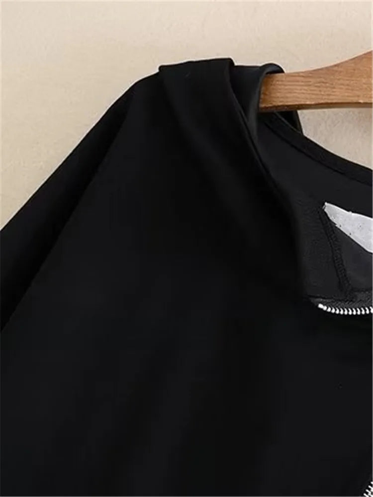 Plus Size Women's Jacket Quality Hooded Long Sleeve Spring And Autumn Cotton Jacket Placket Is Oblique Zip Casual Jacket 3XL-5XL