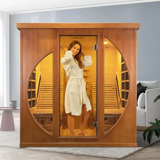 Wooden Sauna Room, Luxurious Red Cedar Sauna with Recliner, 3400W Dry Heat Sauna for Home, 9 Heating Panels, Bluetooth Speaker