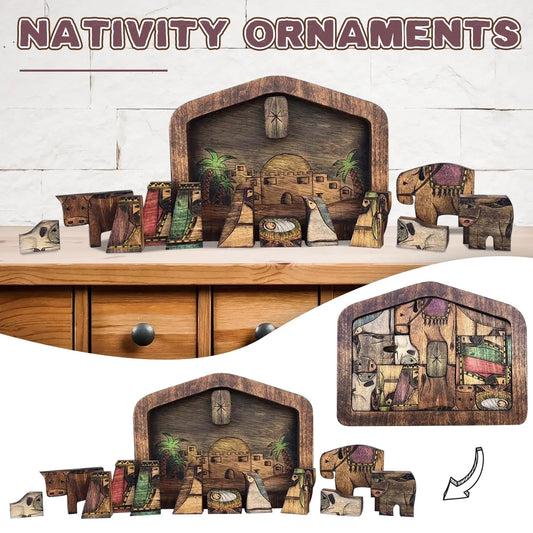 Wooden Jesus Puzzles Nativity Set table decor ornament Nativity Puzzle With Wood Burned Design Jigsaw Puzzle Game For Adults Kid