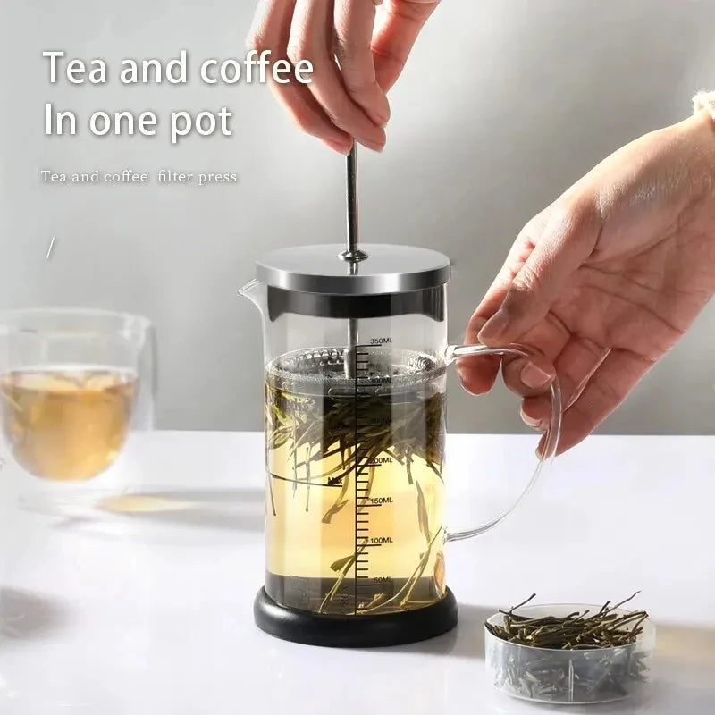 350/600/800ML French Press Pot with Filter Heat Resistant Borosilicate Glass Coffee Maker Cold Brew Tea Milk Foam Frother 1000ML