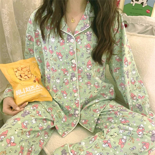 New Kawaii Cute Sanrio Mymelody Pajamas Home Clothes Long Sleeved Trousers Comfortable Cute Girl Christmas Gift For Girlfriend