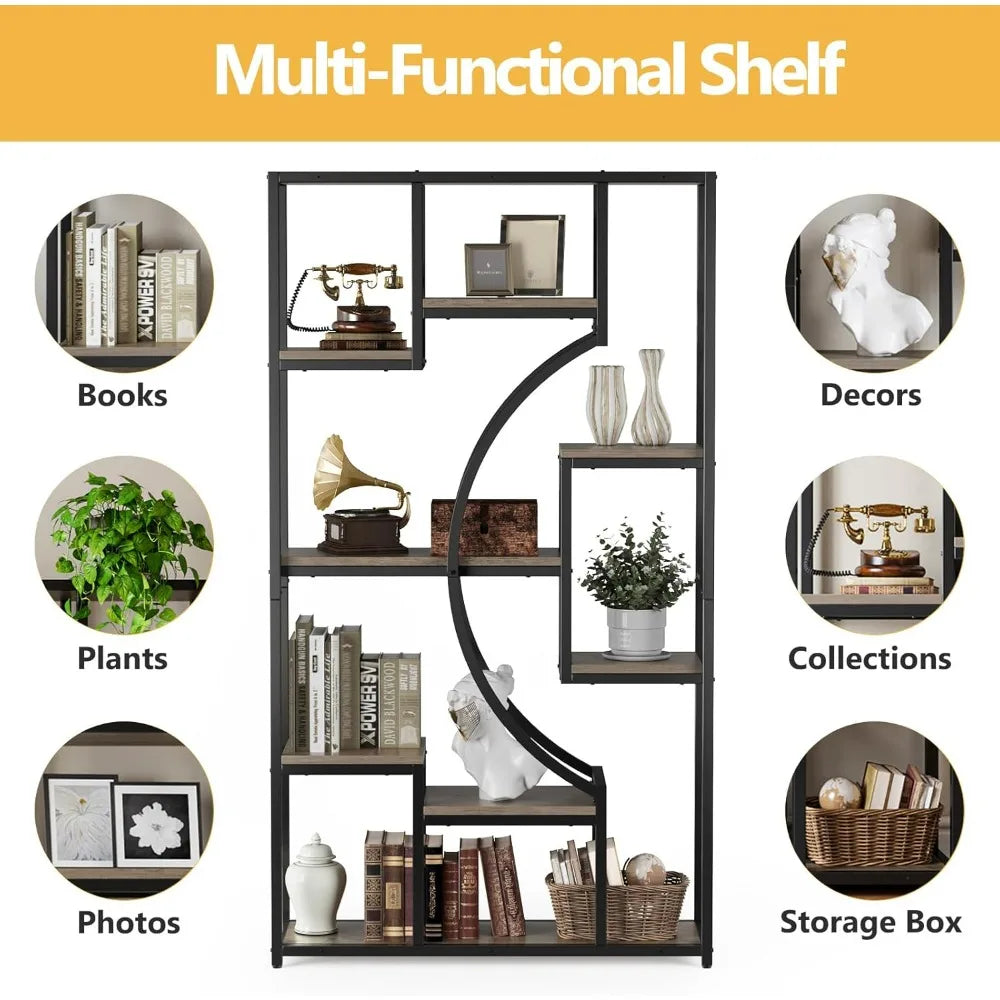 Set of 2 Display Shelves With 18 Open Storage Shelves Bookcase 70.8 in Tall Book Shelf for Living Room Gray Wash Bookshelf Books