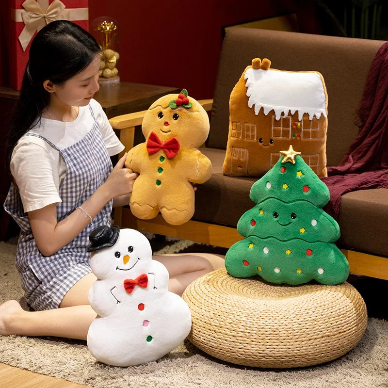 Creative Cookie House Christmas Tree Snowman Gingerbread Man Plush Toys Pillow Soft Stuffed Cute Birthday Gifts Xmas Present