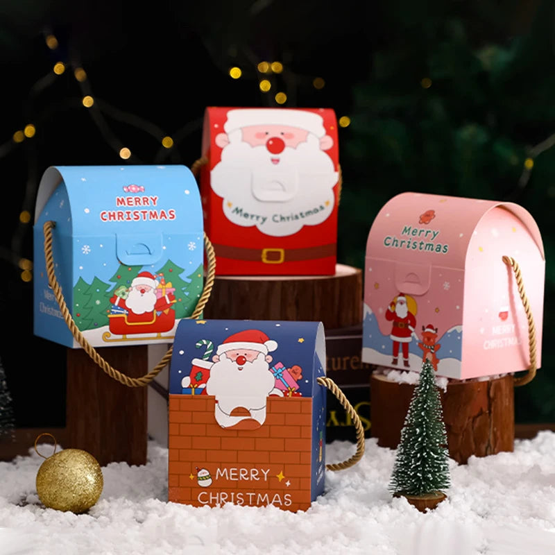 3Pcs Christmas Paper Gift Boxes Santa Claus Snowman Reindeer Pattern Wrapping Case DIY Candy Chocolates Cookies Packaging Box