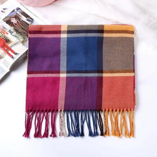 Versatile Men Scarf Men Plaid Scarf Stylish Plaid Pattern Men's Scarf with Tassel Trim Long Wrap Imitation Cashmere for Daily