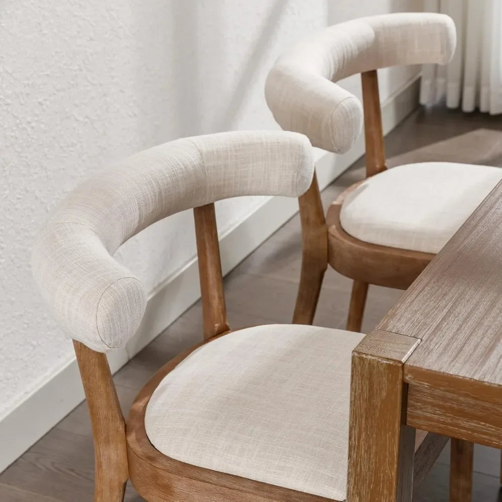 Table Chairs Set of 4 Linen Fabric Kitchen Chairs with Comfortable Open Back Wood Side Chairs for Living Room/Restaurant