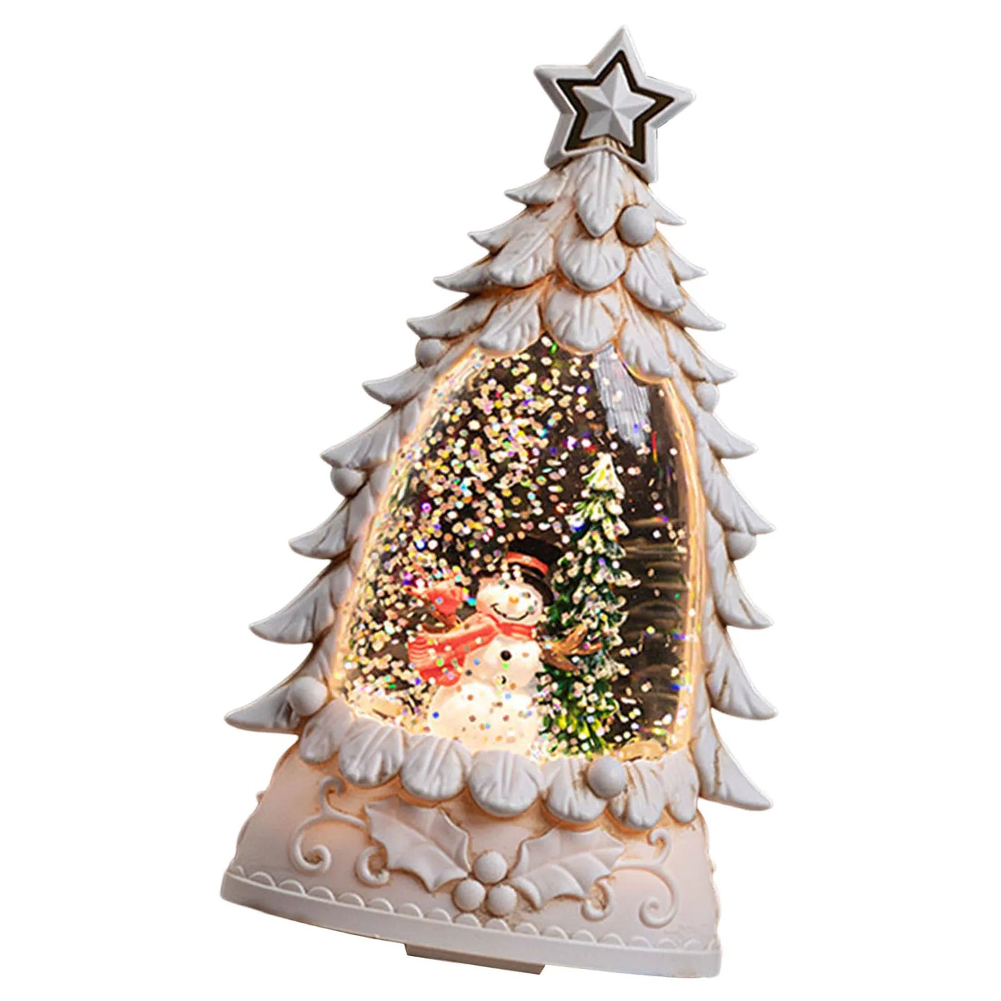 Snow Globe Christmas Tree Figurine Snowing Christmas Decorative Light for Holiday Season Home Decor