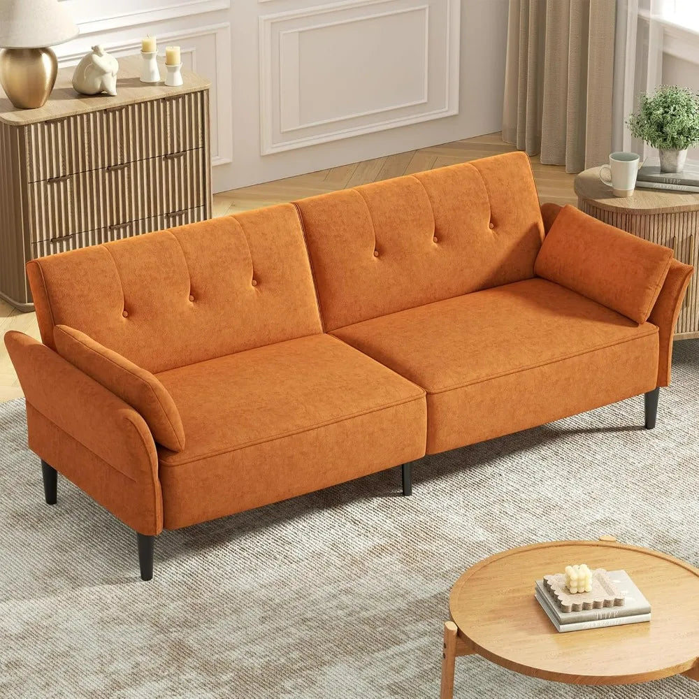 Sectionals Couch Sofa Furniture 89” Futon Sofa Bed Sofy Do Salon Velvet Fabric Comfy Futon Couch Bed With 2 Square Pillows Sofas