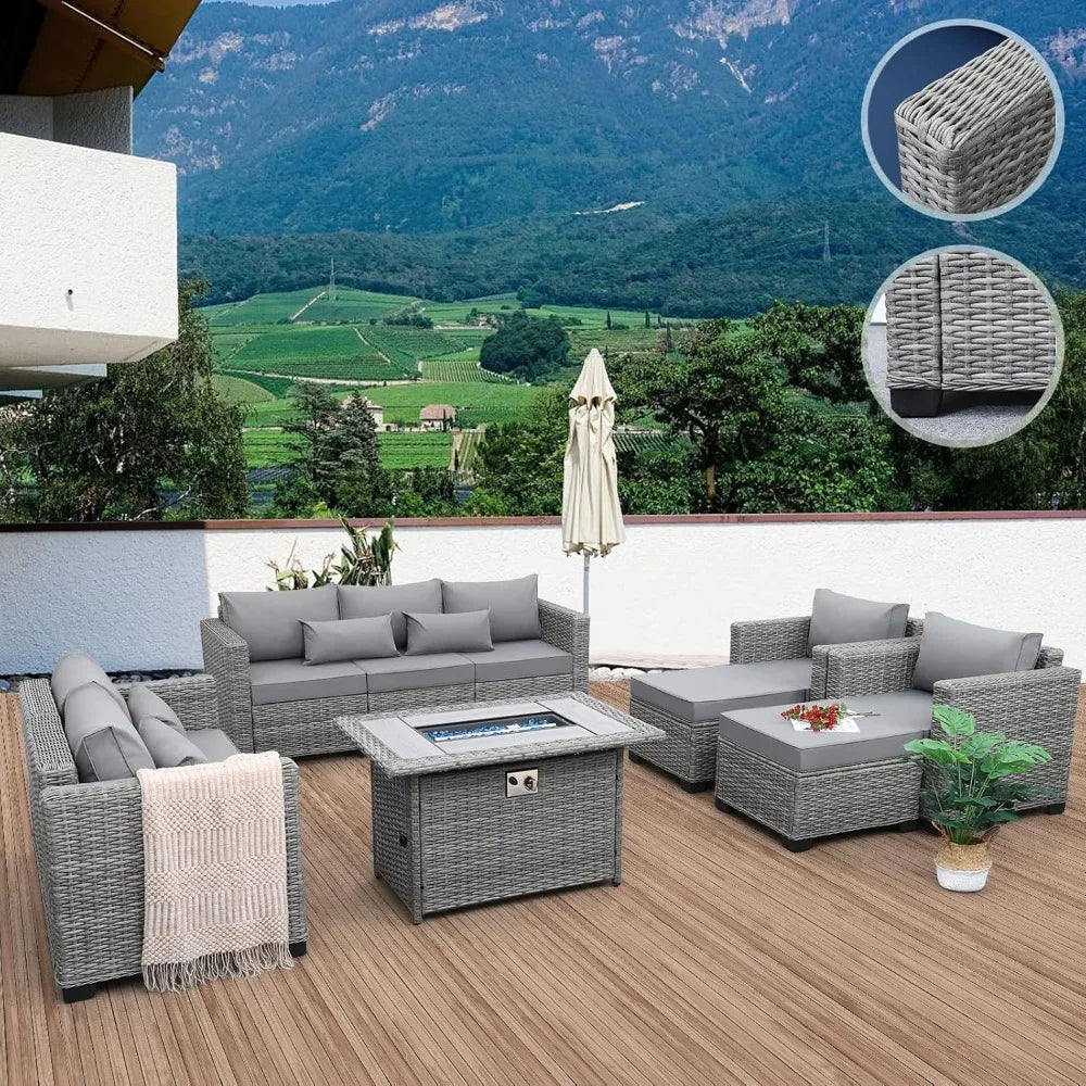 7-Piece Outdoor Furniture Sets, Patio Furnitures Set with Non-Slip Cushions Waterproof Covers, Garden Furniture Sets